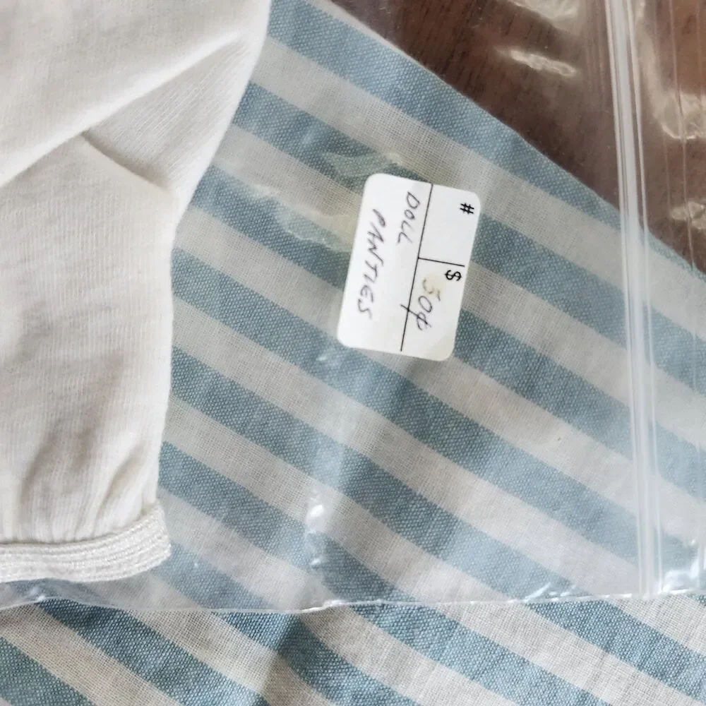 Vintage Style Doll Clothes Lot Blue Striped Romper White Panties Apron Socks